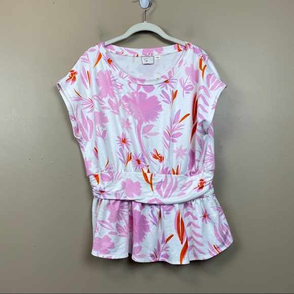 Anthropologie PoshMark pink belted floral top L - Picture 2 of 5
